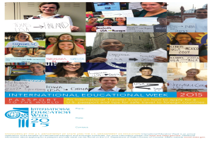 Internationaler Bildungswoche 2015 Plakat mit einer Gruppe von Menschen, die Schilder mit Veranstaltungstext halten.