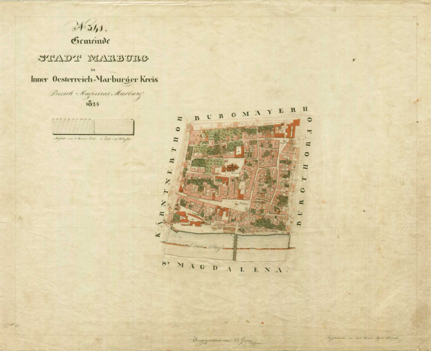 Detailierte alte Stadtplan von Stadt Marburg mit Straßennamen, Gebäuden und Sehenswürdigkeiten mit beschreibenden Textanmerkungen.