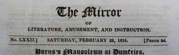 Eine Zeitung mit der Aufschrift "The Mirror of Literature, Amusement, and Instruction" vom 28. Februar 1824.