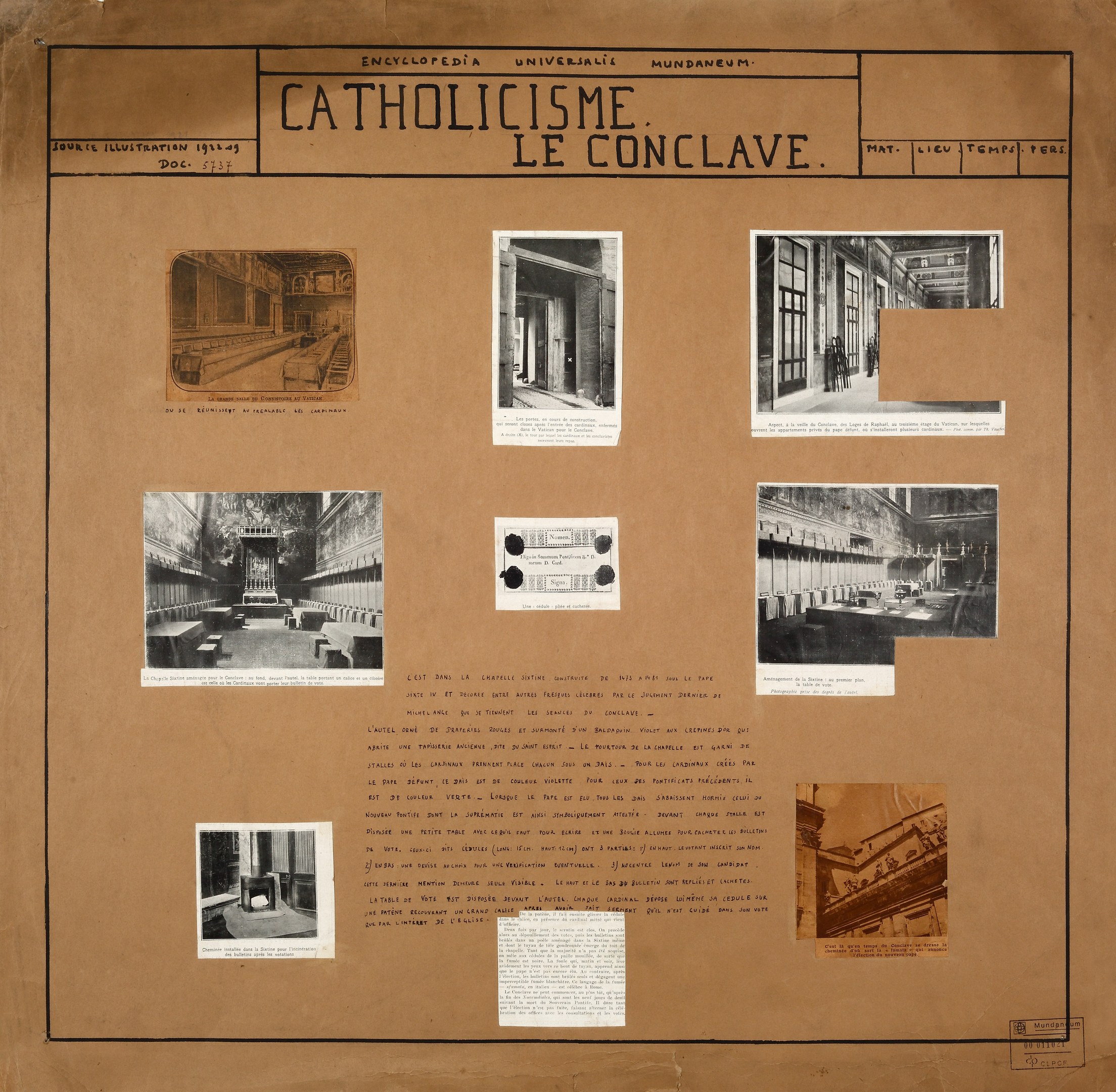 Ein Buch mit Bildern und Texten, das die Geschichte der Katholischen Kirche beschreibt, einschließlich Bildern ihrer Räume, Korridore und erhaltener Artefakte.