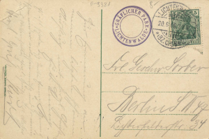 Alte Postkarte mit einer Briefmarke, die "Lichtenwald, Deutschland - Brief nach Deutschland" lautet, mit handgeschriebenem Text und zwei zusätzlichen Briefmarken in der oberen rechten Ecke.
