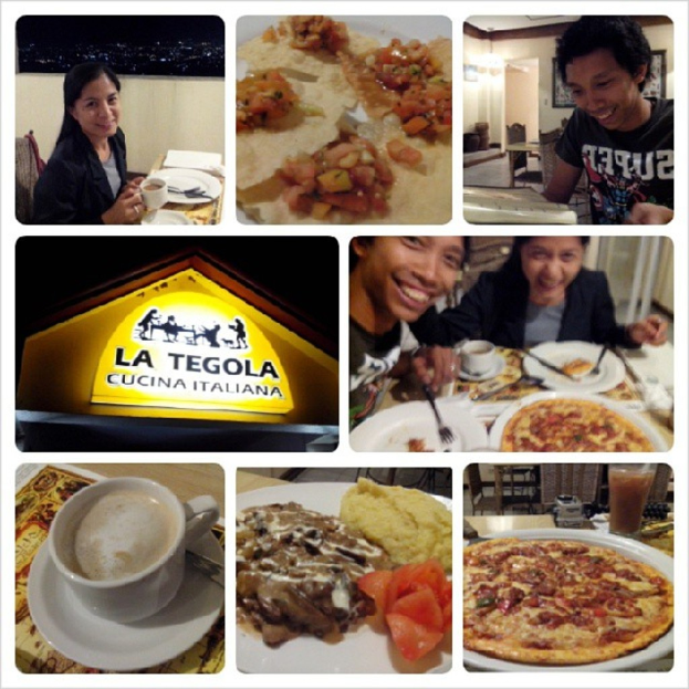 Ein Collage von acht Bildern: eine Frau, Snacks, ein Mann, ein Restaurantname, ein Mann und eine Frau mit Essen, ein Getränk, Essen und eine Pizza.