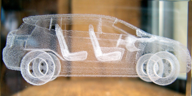 Ein imaginäres Auto in einer Szenerie dargestellt.