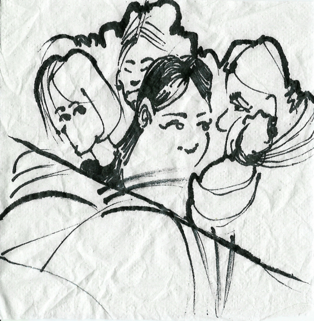 Eine Skizze oder Graffiti auf einer weißen Wand.