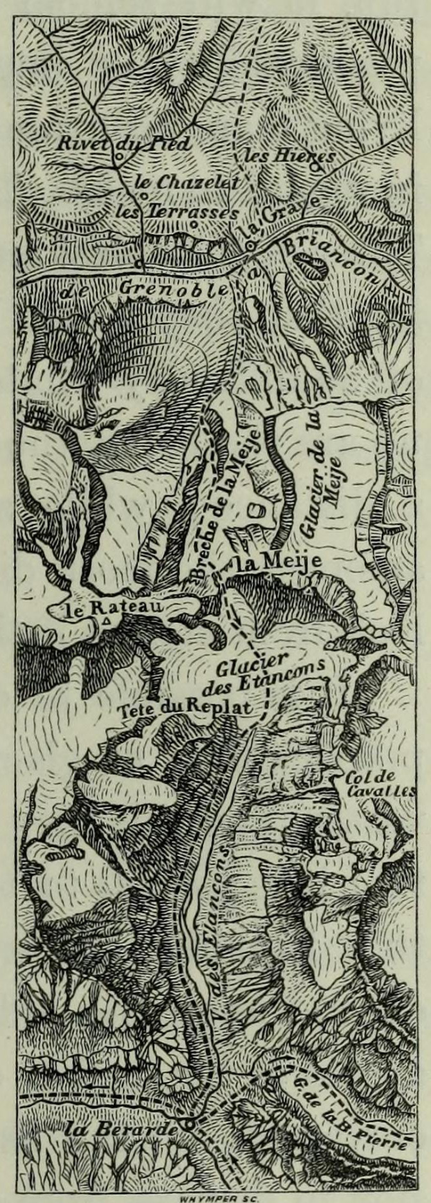 Eine Schwarz-Weiß-Topographische Karte des Rheins, die Höhen, Geländekonturen und Texte zeigt, die Städte, Ortschaften und geographische Merkmale beschreiben.
