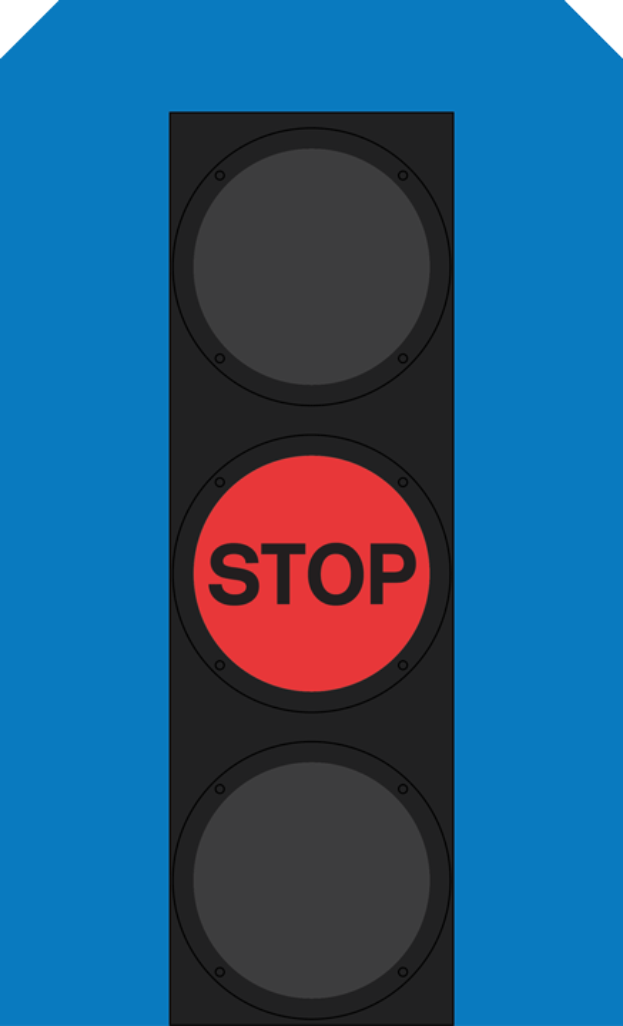 Eine Ampel, die ein rotes Haltesignal anzeigt, vor einem blauen Hintergrund.