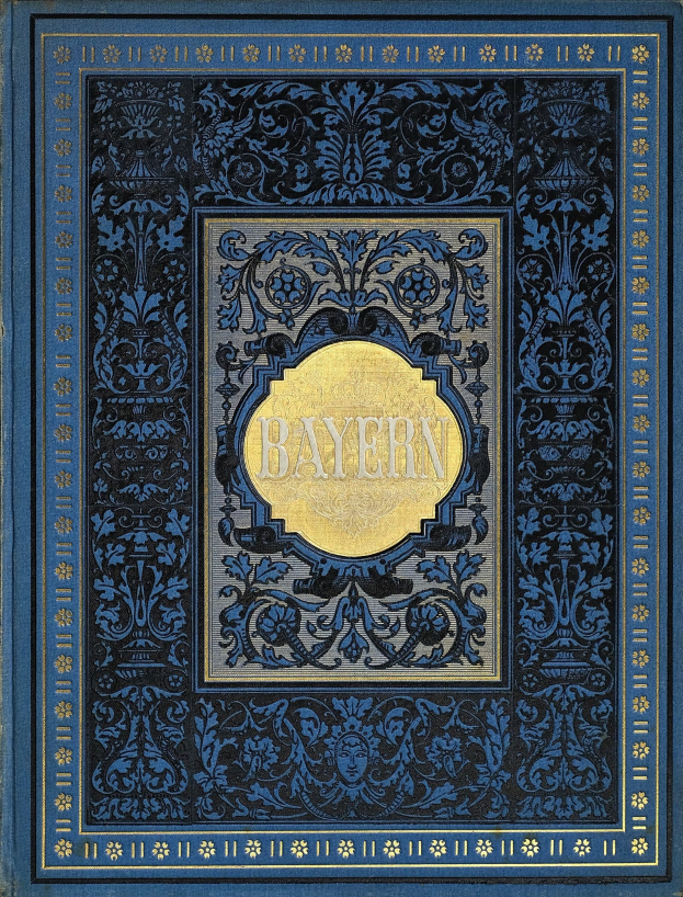 Ein blau-goldenes Buch mit der Aufschrift "Bayern" auf dem Cover, verziert mit detaillierten Designs.