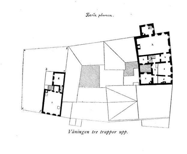 Ein detaillierter Grundrissplan einer Gebäudes, der als erster Hausgrundriss in den Niederlanden gilt, mit Anmerkungen zur Beschreibung des Layouts, einschließlich Fenstern, Türen und anderen Merkmalen.