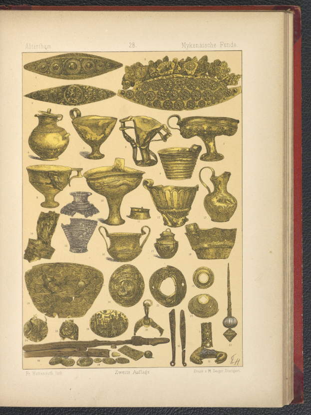 Offenes Buch mit verschiedenen Keramikartikeln - Schalen, Gefäße und andere Gegenstände - ästhetisch auf einer flachen Oberfläche angeordnet.