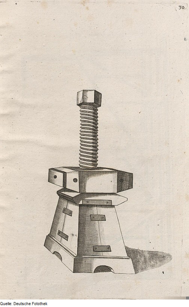 Eine Zeichnung einer zylindrischen Bolzenmaschine mit einer silbernen Schraube oben und beschreibendem Text unten.