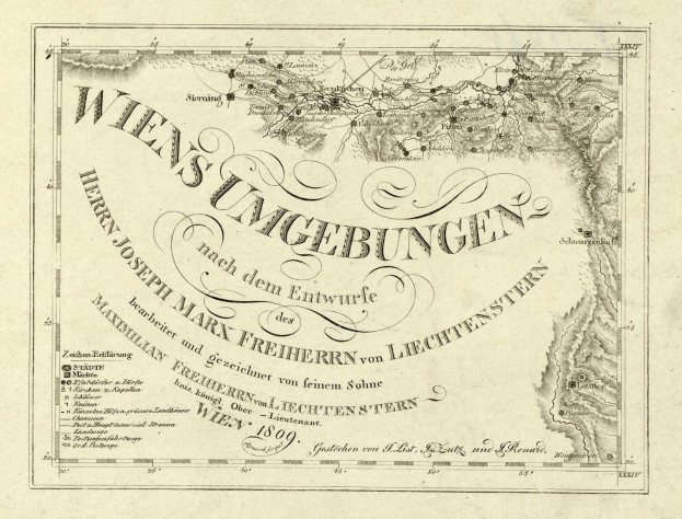 Alte detaillierte Karte von Wien, Deutschland, mit Textanmerkungen, die Städte, Ortschaften, Straßen, Sehenswürdigkeiten und geografische Merkmale zeigen.