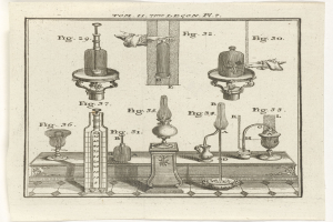 Eine handgezeichnete Skizze von Laborflaschen und -geräten auf Papier mit begleitenden handschriftlichen Notizen.