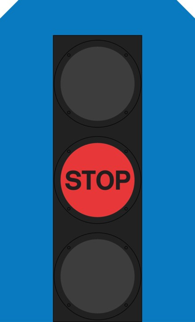 Ampel zeigt rotes Haltesignal bei blauem Himmel.