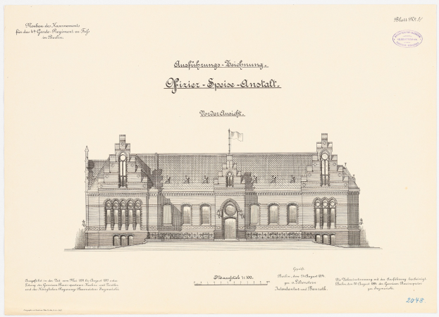 Eine Zeichnung des Reichstagsgebäudes, des Hauptsaals des Deutschen Parlaments in Berlin, mit einer Flagge oben und begleitendem Text.