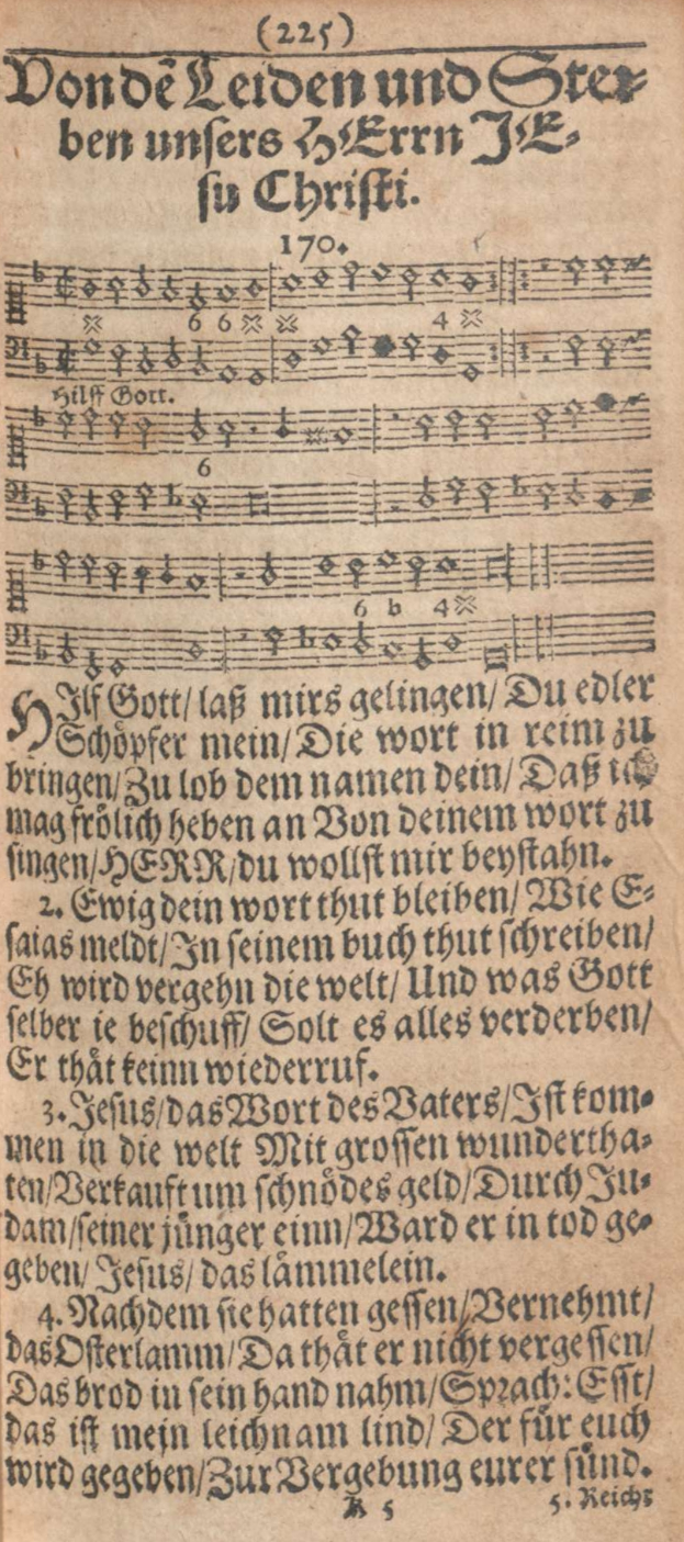 Ein altes, abgenutztes Manuskriptblatt mit deutscher Schrift und Musiknotation in einer traditionellen deutschen Schriftart.
